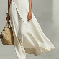 Women's Ivory Breathable Linen Dress With Sleeveless Detail & Asymmetric Hem, Contemporary Casual-Feminine Style Dress MDZ0408C2I
