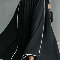Women's Black Stitching White Trim High Collar Long Sleeve Tight Belt Maxi Dress MDA1031G0Y