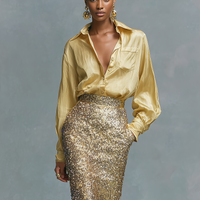 Women's Long-sleeved Shirt And Sequined Pencil Skirt Set MDA2431K6Y