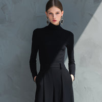 Women's Black Classic Knit Turtleneck Wide - Leg Jumpsuit MDA2133J5I