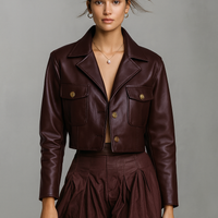 Women's Minimalist Faux Leather Short Jacket MDA1579L7Y
