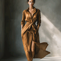 Women's Vintage Brown Blend Shirt Maxi Dress MDA2898G6I