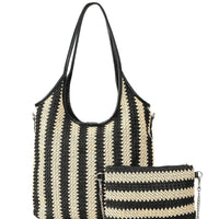 Women's Contrast Striped Vintage Straw Shoulder Bag MDA0831H2Y