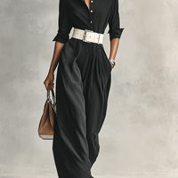Women's Lapel Single Breasted Long Sleeve Belted Jumpsuit MDA2274G1Y