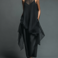 Women's Minimalist Imitation Acetate Slip Dress Paired With A Chiffon Overlay Maxi Dress MDZ2702A3Y