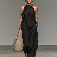 Women's Minimalist Linen-blend Sleeveless Maxi Dress With Ruffle Details MDZ1622A0Y