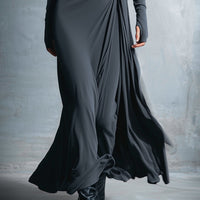 Women's Gray Exquisite Stretch Blended Fabric Wrap Dress - Knotted Maxi Dress MDA1401H9I