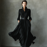 Women's Black Blend Textured Pleated Vintage Maxi Dress MDA0859H8T