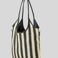 Women's Contrast Striped Vintage Straw Shoulder Bag MDA0831H2Y