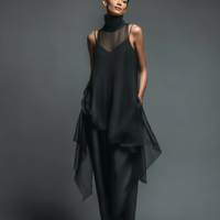 Women's Minimalist Imitation Acetate Slip Dress Paired With A Chiffon Overlay Maxi Dress MDZ2702A3Y