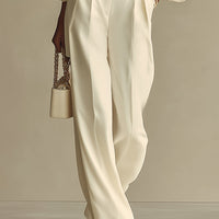 Women's Off-white Lightweight Woven Wide Leg Pants with High Waist & Loose Fit, Sophisticated Office Chic Trousers MDZ0856A8I