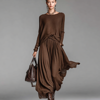 Women's Fashion Round Neck Knitted Sweater Skirt Set MDA0737H3Y