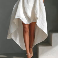 Women's White Linen Fabric Sleeveless Midi Dress With Round Neck & Asymmetric Hem MDZ0987B9T