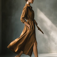 Women's Vintage Brown Blend Shirt Maxi Dress MDA2898G6I
