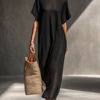 Women's Minimalist Sheer Knit Short-sleeved Maxi Dress MDZ0911A8Y