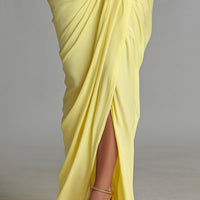 Women's Bright Yellow Drape Comfortable Blended Maxi Dress MDA2811G6I