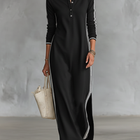 Women's Minimalist White-trimmed Button-down Collar Sweatshirt Dress Maxi Dress MDA0958L0Y