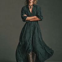 Women's Plaid Long Sleeve Shirt Maxi Dress MDA1241H2Y