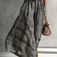 Women's Plaid High Collar Sleeveless Belted Maxi Dress MDA1002G2Y