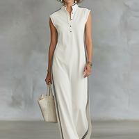 Women's Minimalist Athletic-Style Sleeveless Henley Maxi Dress MDZ1960C6Y