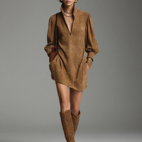 Women's Fashion Loose Suede Zipper Turtleneck Mini Dress MDA2738H7Y