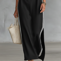Women's Minimalist White-trimmed Button-down Collar Sweatshirt Dress Maxi Dress MDA0958L0Y