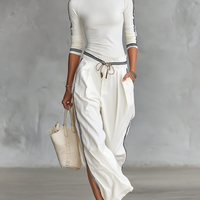 Women's Sports Half-high-neck Long-sleeved T-shirt Drawstring Wide-leg Pants Two-piece Set MDA2569G9Y