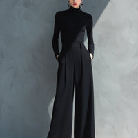 Women's Black Classic Knit Turtleneck Wide - Leg Jumpsuit MDA2133J5I