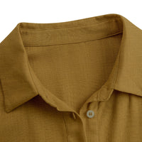 Women's Mustard Elegant Linen Blended Button - Front Belted Midi Shirt Dress MDA1800I6I