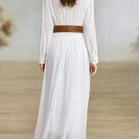 Women's Imitation Cotton And Linen Pleated Lapel Single-breasted Long-sleeved Maxi Dress MDA1768I7Y