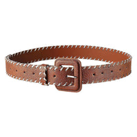 Women's Brown Leather Belt with Stitching Detail MDA1679H3I