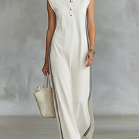 Women's Minimalist Athletic-Style Sleeveless Henley Maxi Dress MDZ1960C6Y