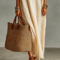 Women's Minimalist Loose-fitting Embroidered Short-sleeved Maxi Dress MDZ0656A6Y