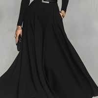 Women's Black Knit Elegant High Neck Button Detail Maxi Dress MDA1183K0I