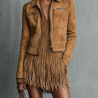 Women's Fashion Cropped Suede Lapel Zipper Jacket MDA2545H7Y
