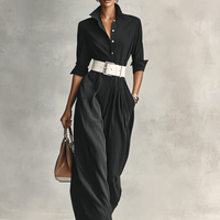 Women's Lapel Single Breasted Long Sleeve Belted Jumpsuit MDA2274G1Y