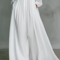Women's Minimalist Cotton And Linen Patchwork Single-breasted Stand-up Collar Long-sleeved Maxi Dress MDA0658K6Y