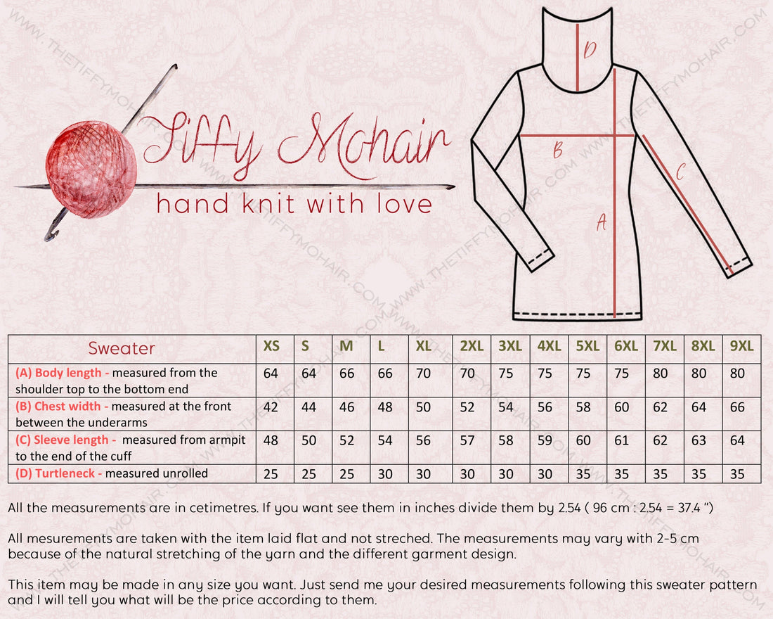 Hand Knitted Brushed kid Mohair Alpaca Sweater, Extra Fluffy Turtleneck Pullover in T1946