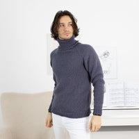 Hand-Knitted Itchy Wool Sweater – 100% Raw Wool Denim Blue Jumper T1319