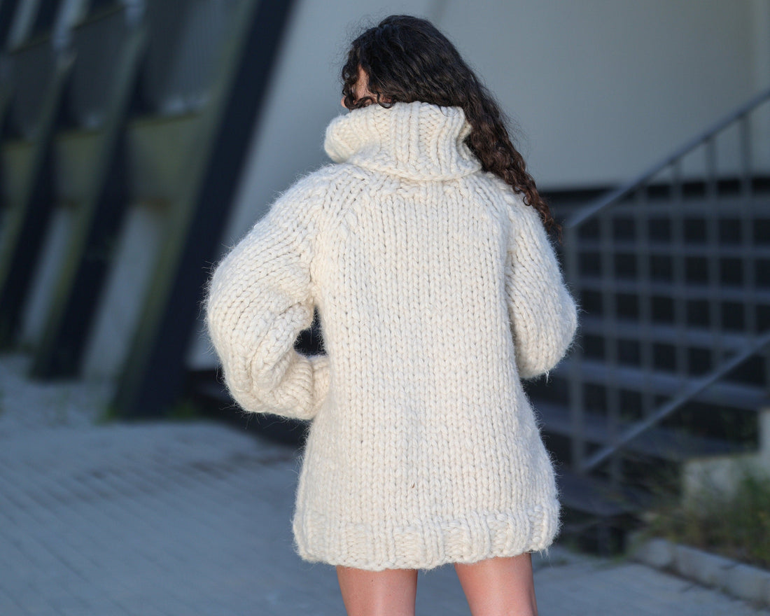 Hand Knitted 50-Strand Alpaca Wool Sweater, Bulky Winter Pullover T1440