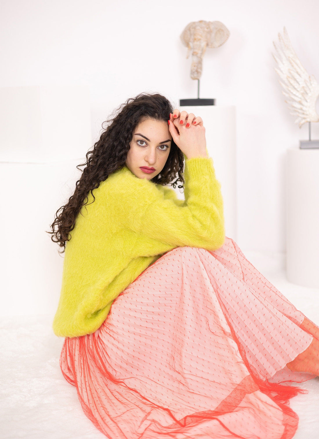 Bright Green Alpaca Wool Sweater, Hand Knitted Soft Pullover, Vibrant Cozy Winter Jumper T1563