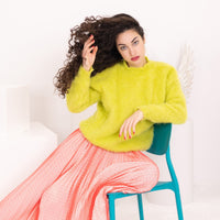 Bright Green Alpaca Wool Sweater, Hand Knitted Soft Pullover, Vibrant Cozy Winter Jumper T1563