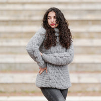 Hand Knit Baby Alpaca Merino Wool Sweater, Chunky Cable Knit Jumper T1389
