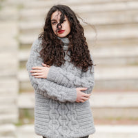 Hand Knit Baby Alpaca Merino Wool Sweater, Chunky Cable Knit Jumper T1389