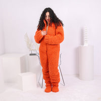 Alpaca Catsuit – 60-Strand Extra Fine Hand-Knitted Jumpsuit with Matching Mittens – Soft Luxury Knit – T1648