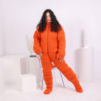 Alpaca Catsuit – 60-Strand Extra Fine Hand-Knitted Jumpsuit with Matching Mittens – Soft Luxury Knit – T1648