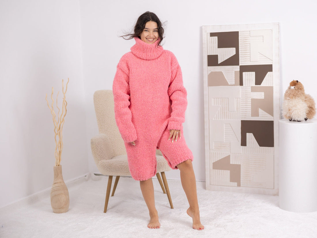 One available in Size 4XL, Neon Pink Alpaca Romper, Hand Knitted Catsuit T1686