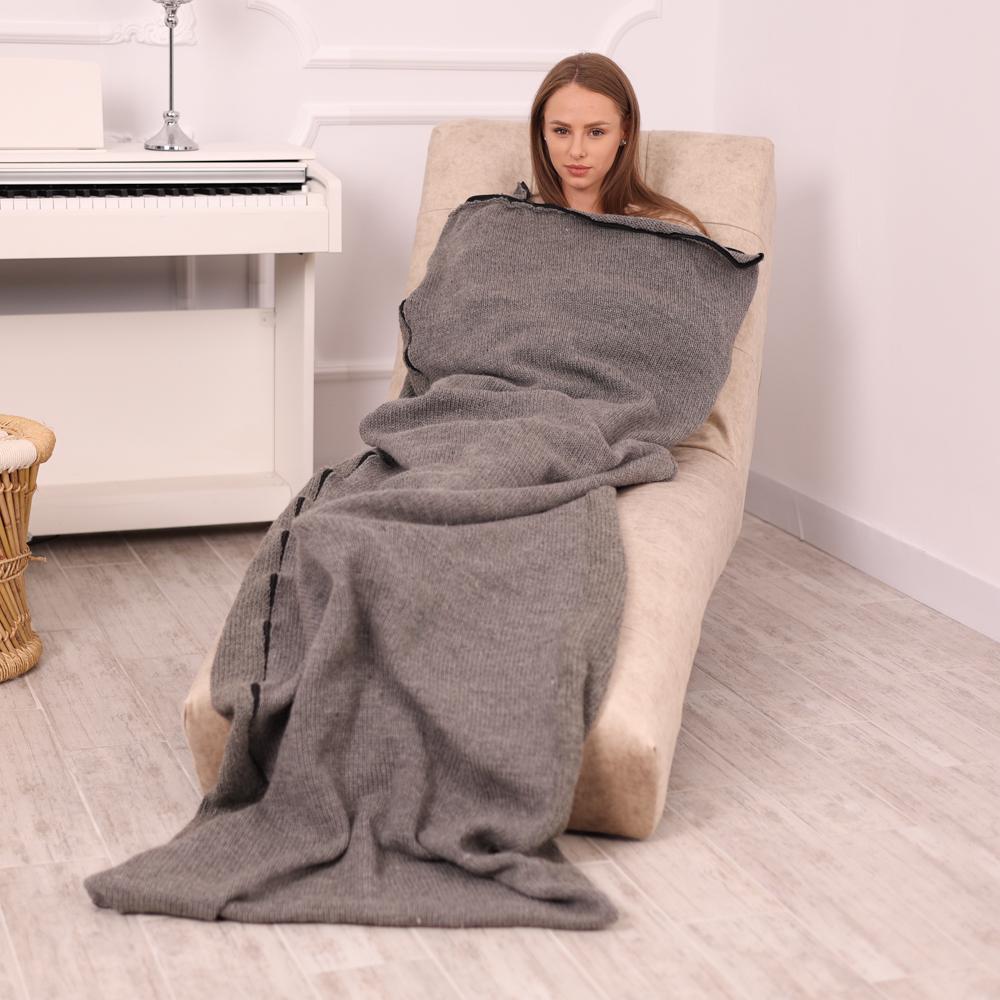 Hand Knitted Itchy Wool Sleeping Bag: Gray Blanket Sack 75x230 cm T1964