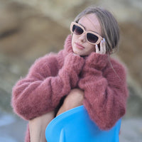 Extra Fluffy Brushed Sweater in Mohair Alpaca Blend, Long Collar 50 cm T1949