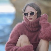 Extra Fluffy Brushed Sweater in Mohair Alpaca Blend, Long Collar 50 cm T1949